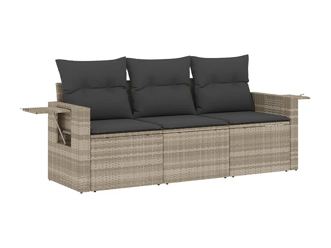 Salon de jardin avec coussins 3 pièces gris clair résine tressée