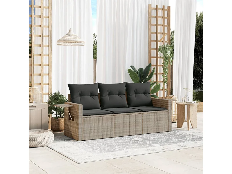 Salon de jardin avec coussins 3 pièces gris clair résine tressée