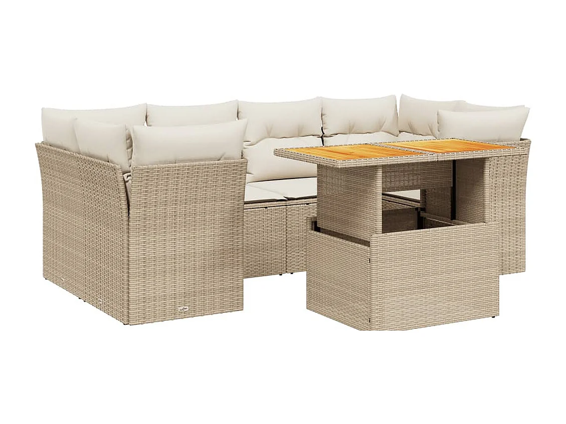 7 peças conjunto de sofás para jardim com almofadões vime PE bege