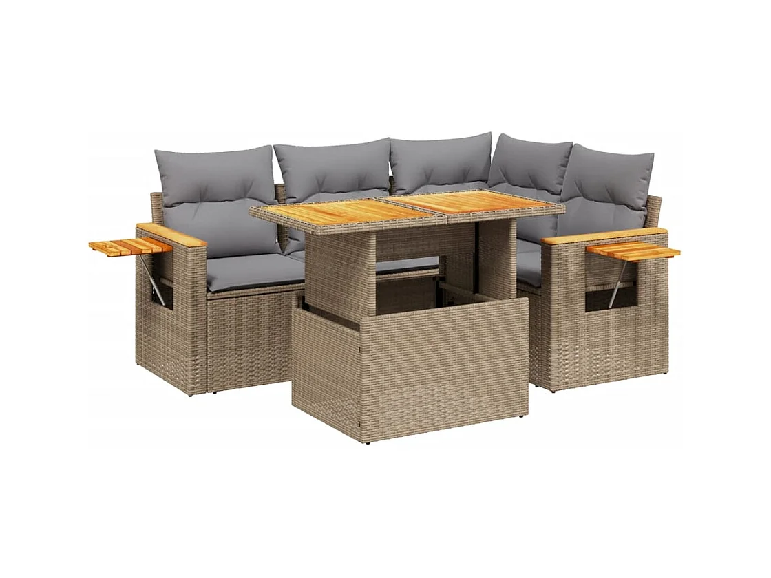 Salon de jardin avec coussins 5 pièces beige résine tressée