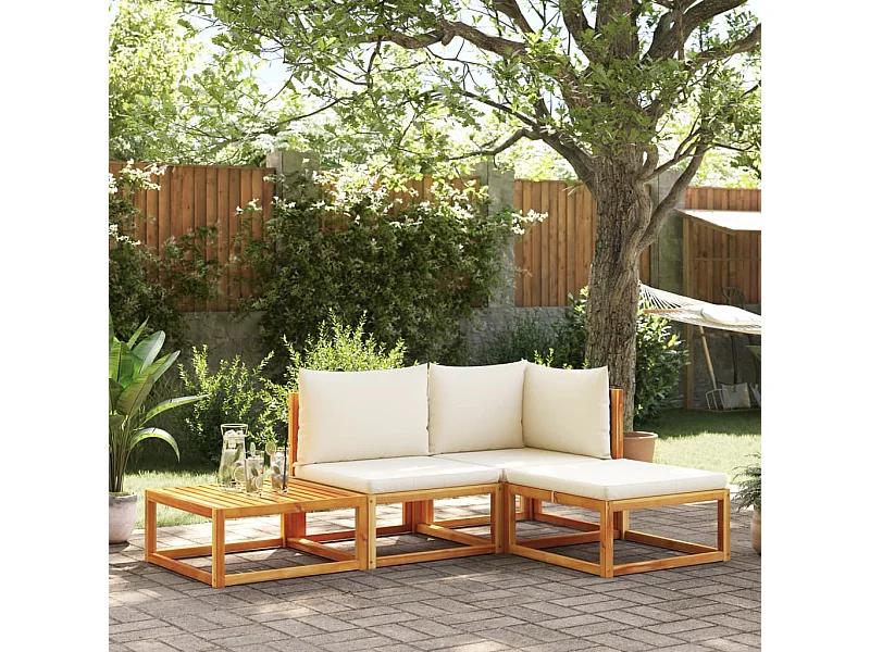 Salon de jardin avec coussins 4 pièces bois d'acacia massif