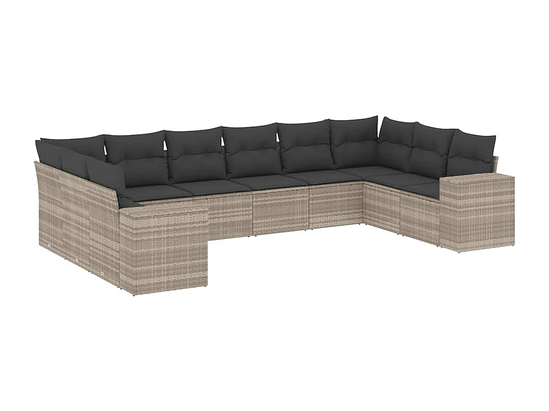 Set sofás jardín 10 piezas con cojines ratán sintético gris claro