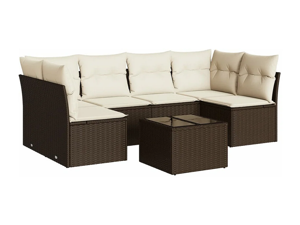 7-delige Loungeset met kussens poly rattan bruin