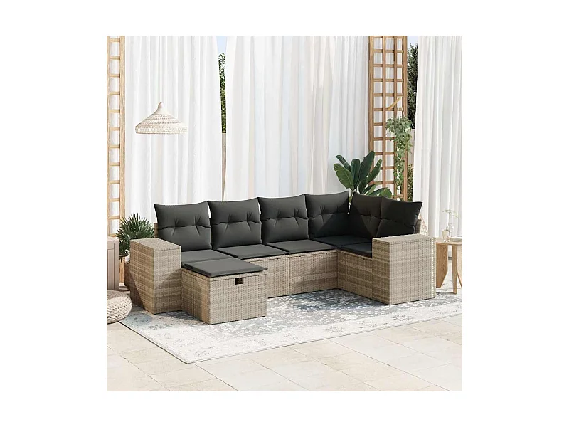 Salon de jardin 6 pièces avec coussins gris clair résine tressée