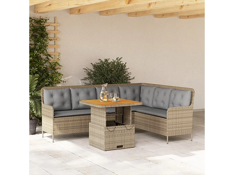 Salon de jardin avec coussins 2 pièces beige résine tressée