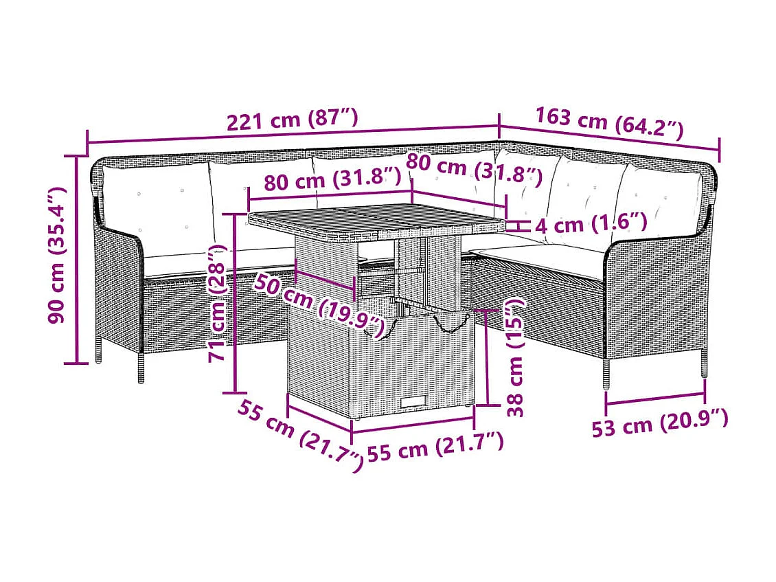 2-delige Loungeset met kussens poly rattan beige
