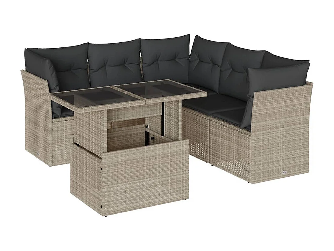 Set de sofás de jardín 6 piezas y cojines ratán sintético gris