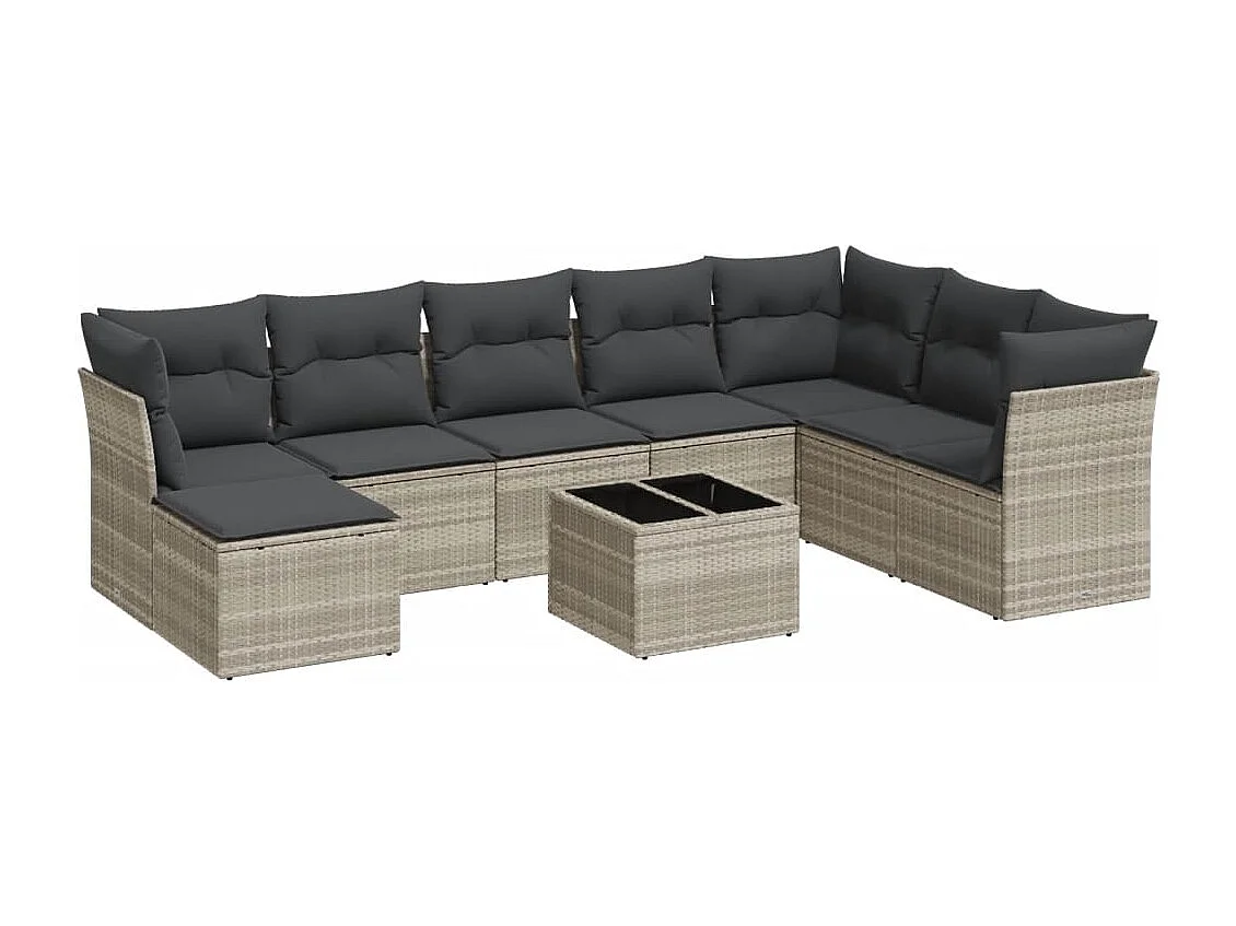 9-delige Loungeset met kussens poly rattan lichtgrijs