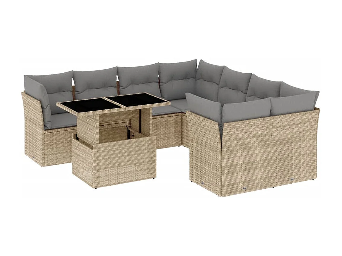 Salon de jardin avec coussins 9 pièces beige résine tressée
