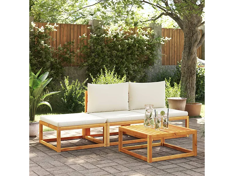 Set sofás de jardín con cojines 4 piezas madera maciza de acacia