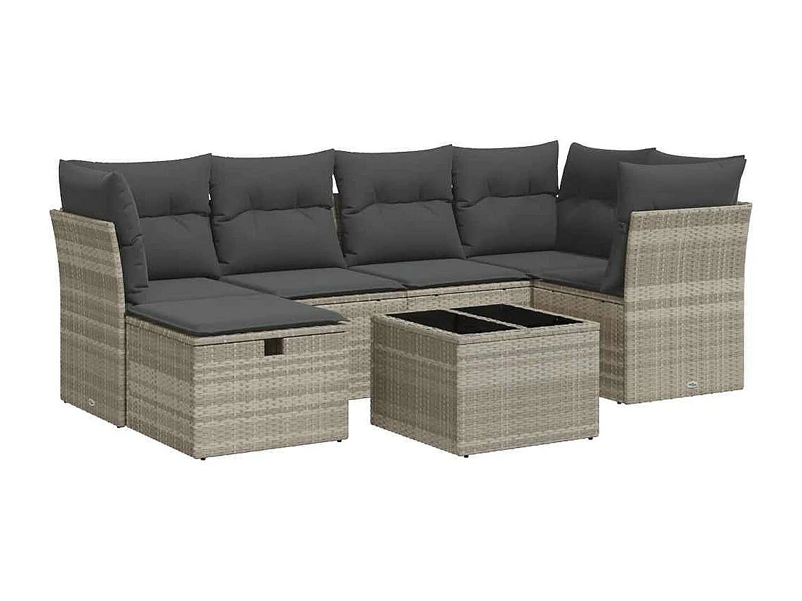 7-delige Loungeset met kussens poly rattan lichtgrijs