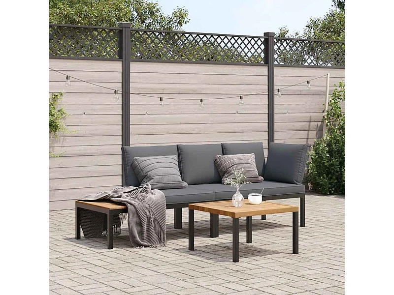 3-delige Loungeset met kussens aluminium zwart