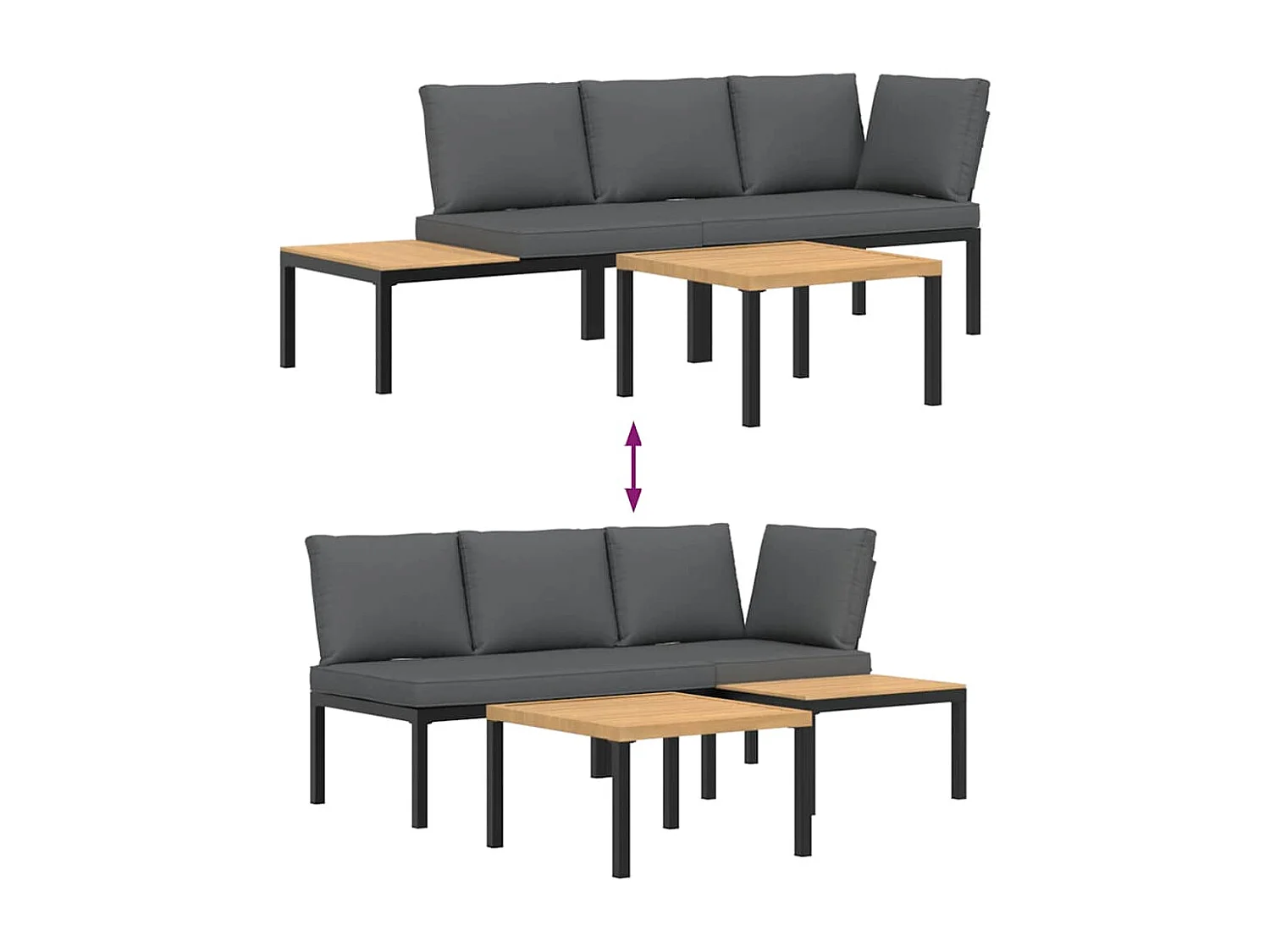 3-delige Loungeset met kussens aluminium zwart