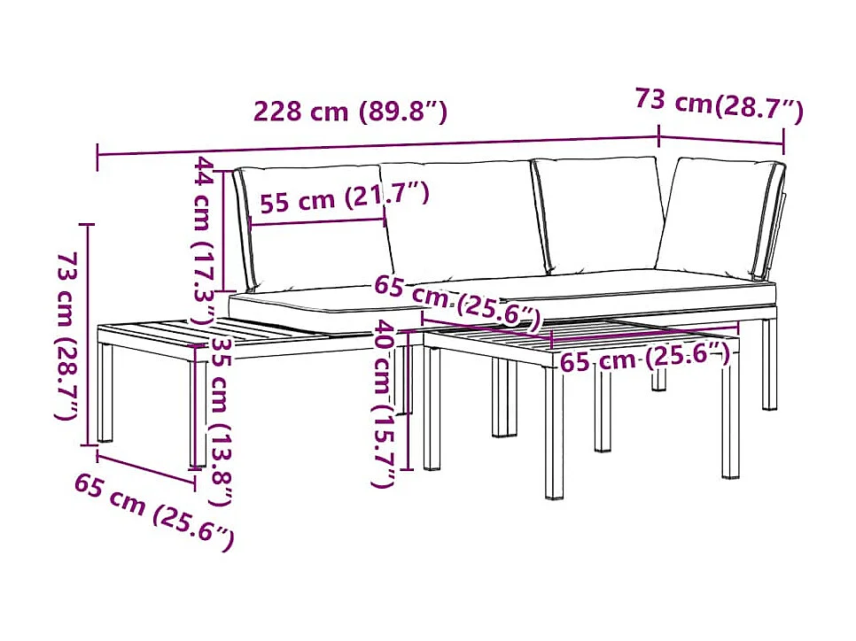 3-delige Loungeset met kussens aluminium zwart