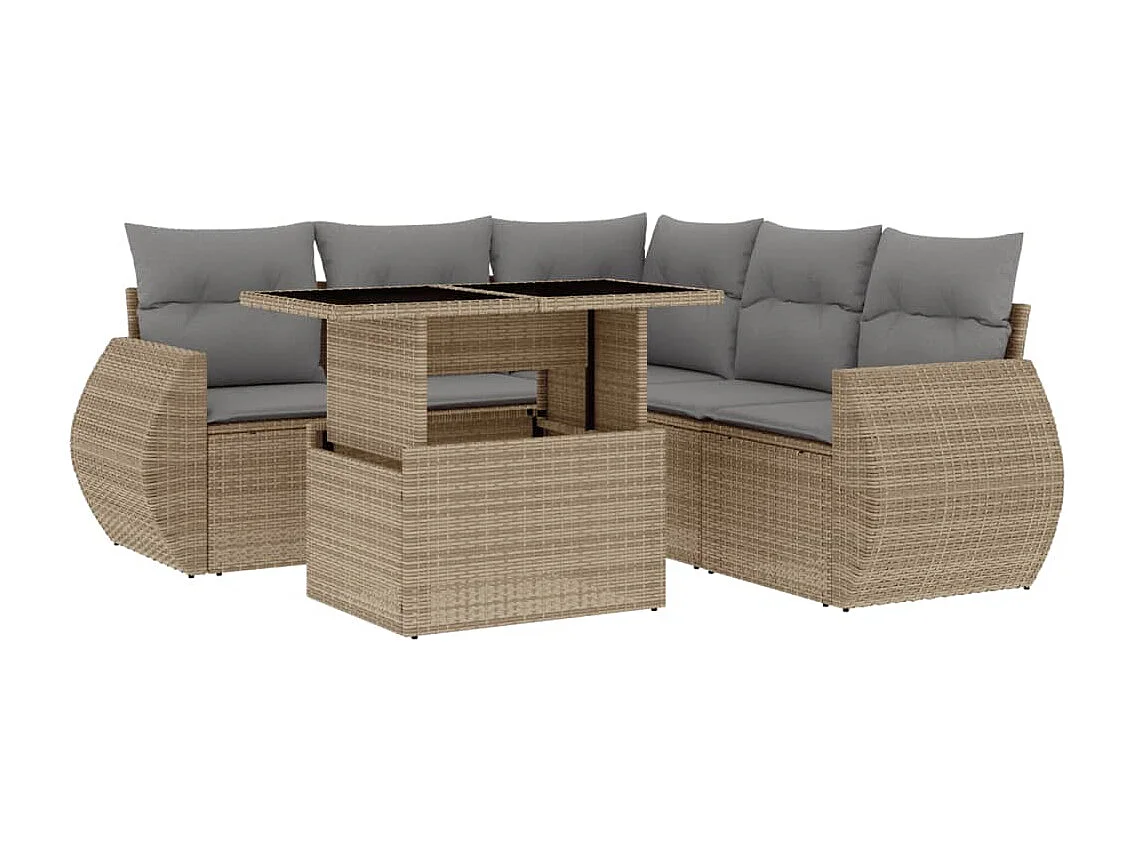 Salon de jardin avec coussins 6 pièces beige résine tressée