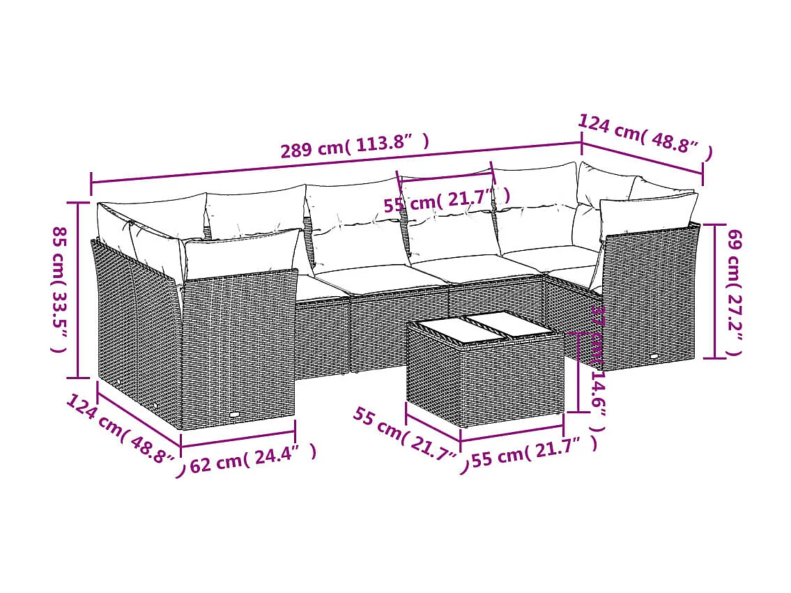 Set sofás de jardín 8 piezas y cojines ratán sintético marrón
