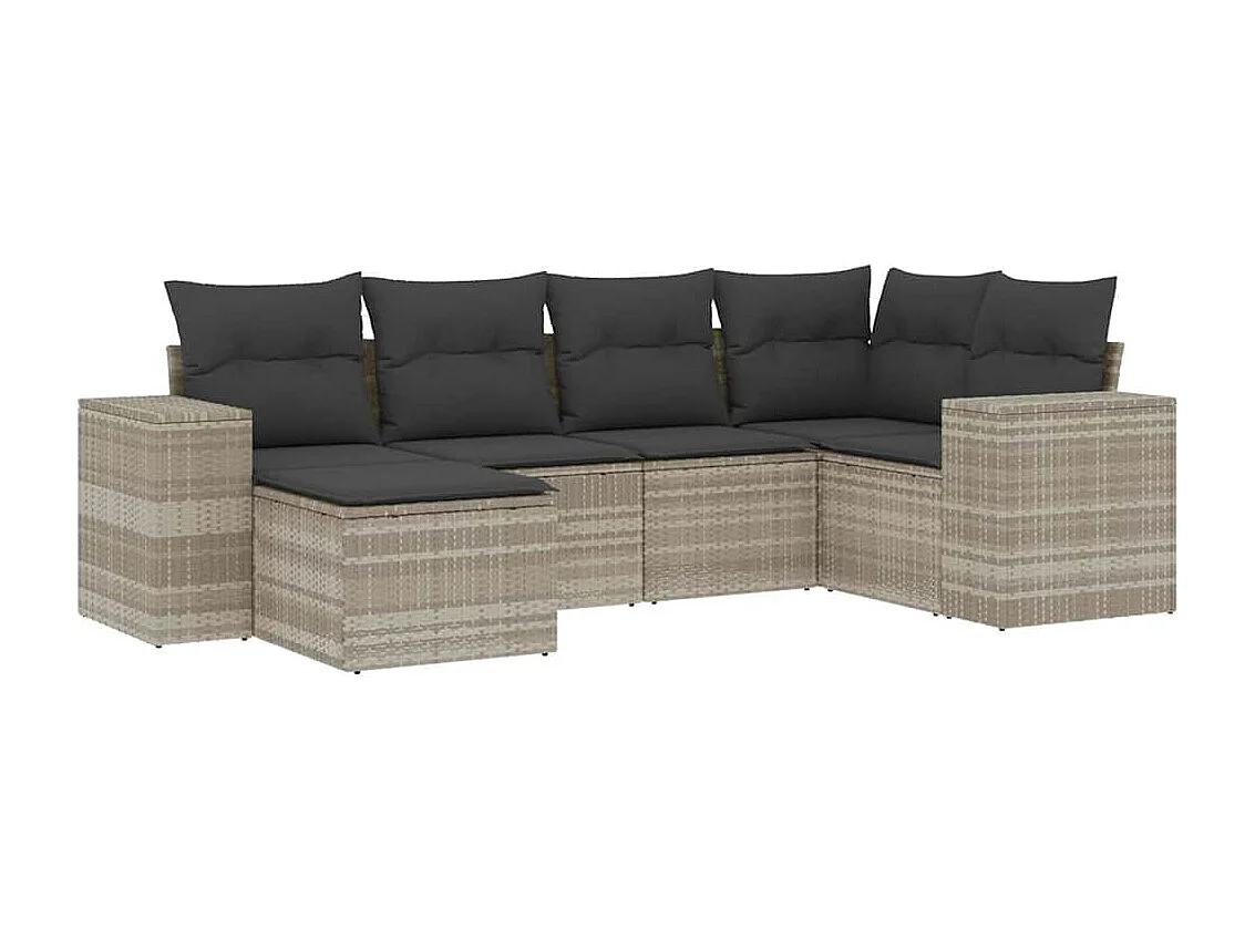 Salon de jardin 6 pièces avec coussins gris clair résine tressée