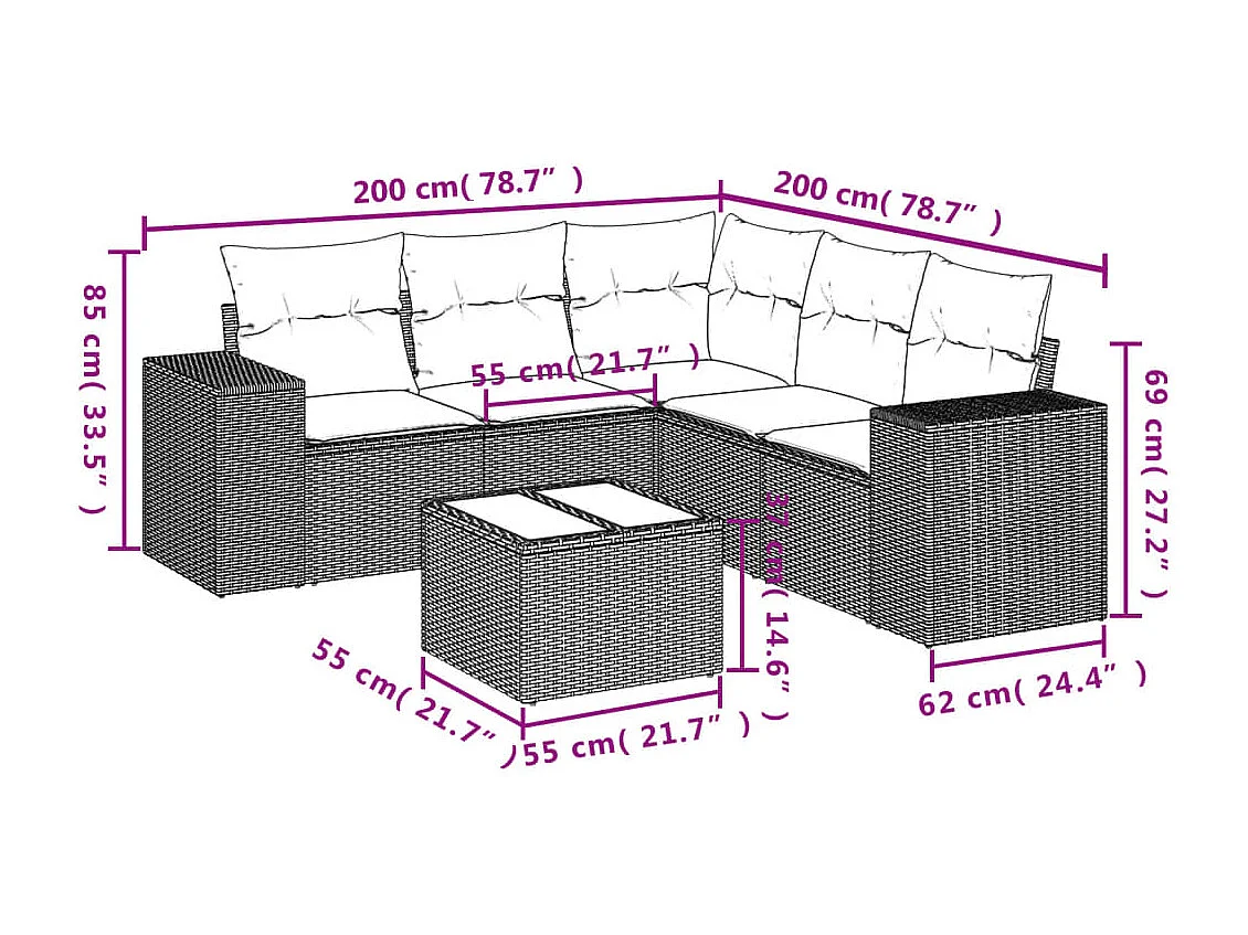 Salon de jardin avec coussins 6 pièces marron résine tressée