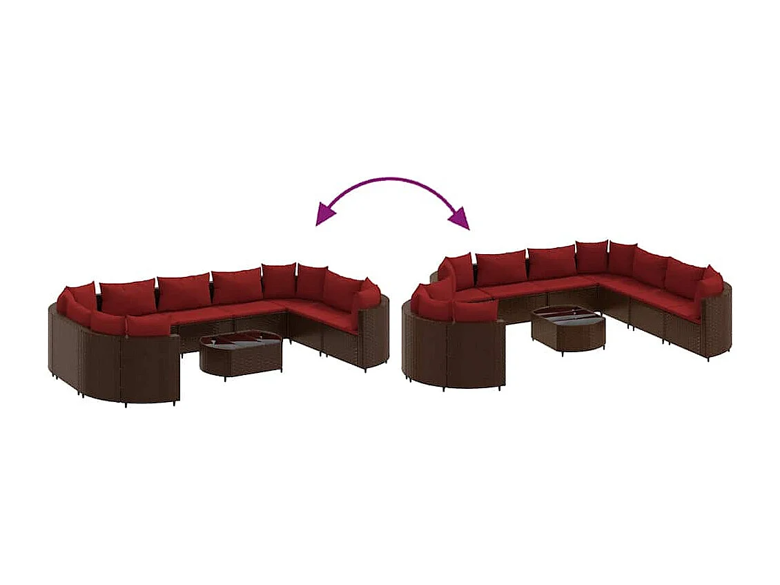 Set de sofás de jardín 10 piezas y cojines ratán sintético marrón