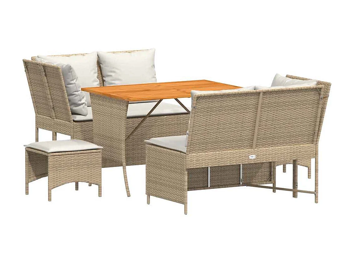 Salon de jardin avec coussins 5 pièces beige résine tressée