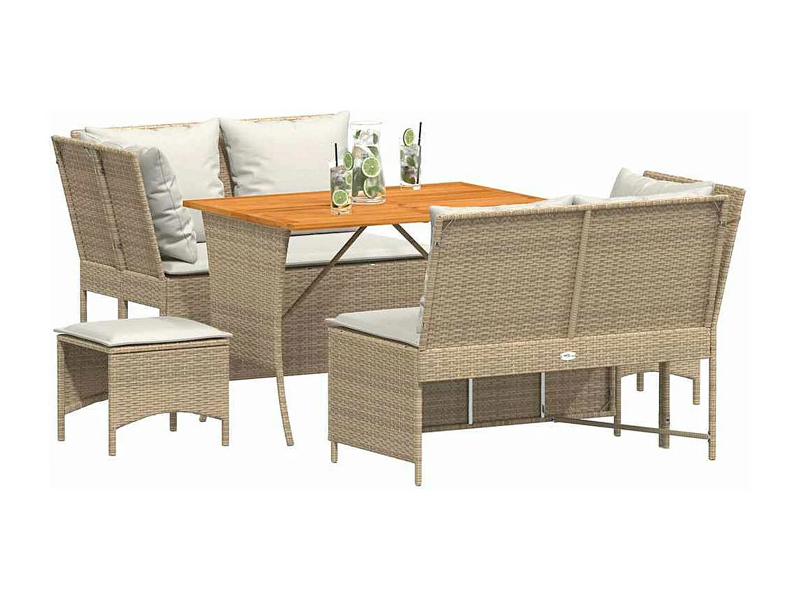 Salon de jardin avec coussins 5 pièces beige résine tressée