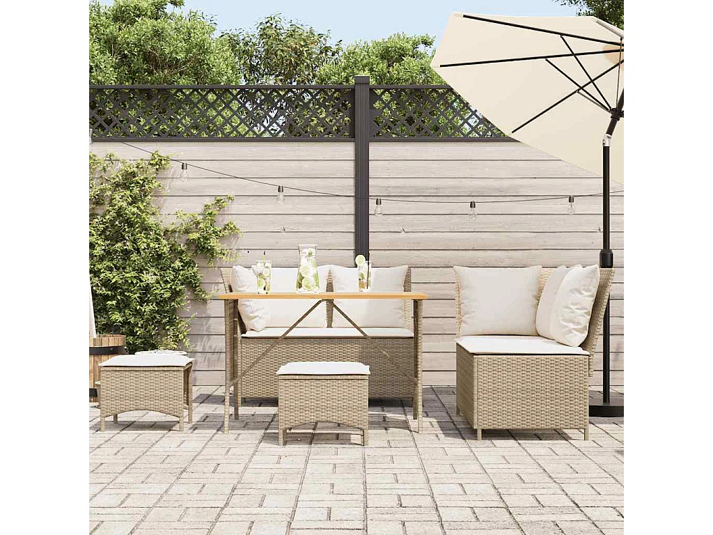 Salon de jardin avec coussins 5 pièces beige résine tressée