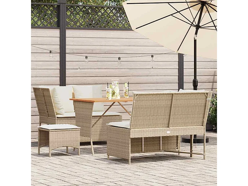 Salon de jardin avec coussins 5 pièces beige résine tressée