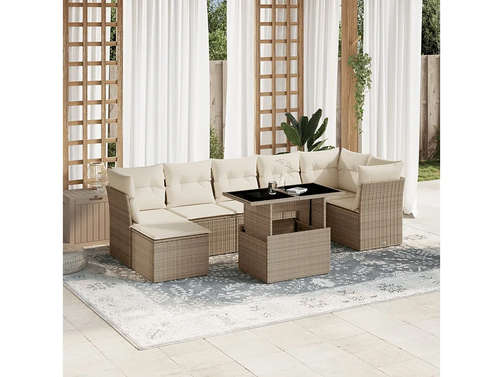 Salon de jardin avec coussins 8 pièces beige résine tressée