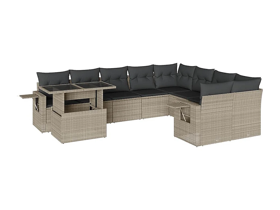 Set sofás jardín 10 piezas con cojines ratán sintético gris claro