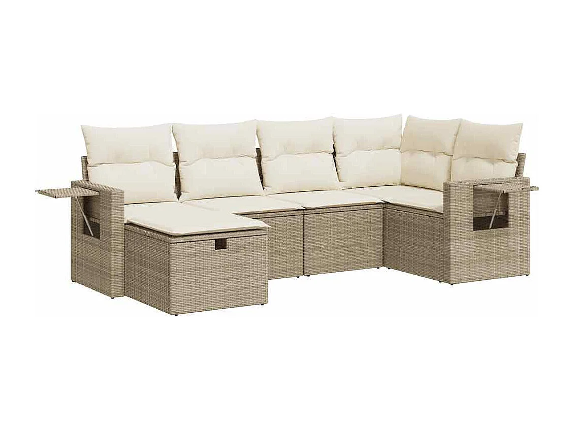 Salon de jardin avec coussins 6 pièces beige résine tressée