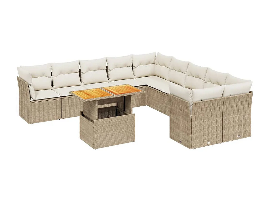 Salon de jardin 11 pièces avec coussins beige résine tressée