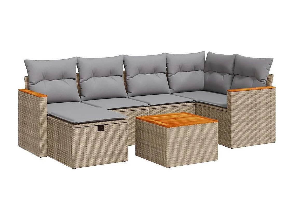 Salon de jardin avec coussins 7 pièces beige résine tressée