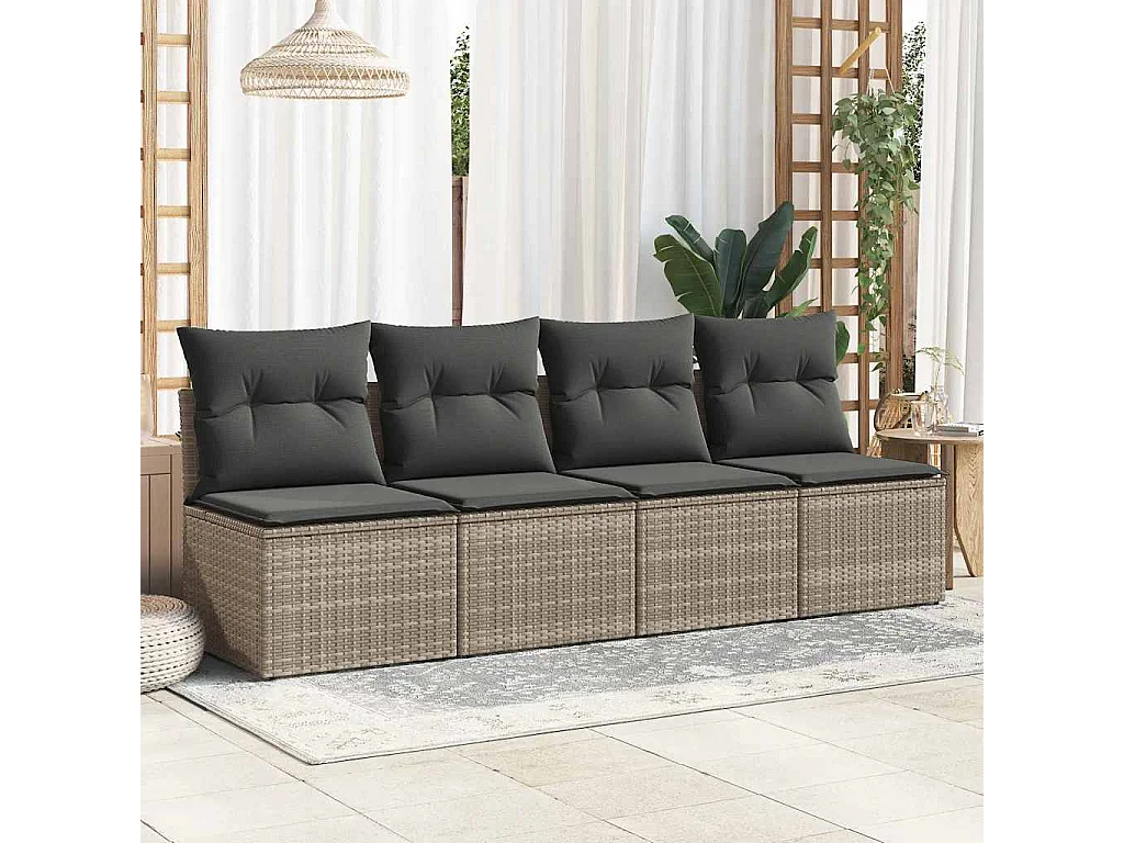 Salon de jardin 4 pièces avec coussins gris résine tressée acacia