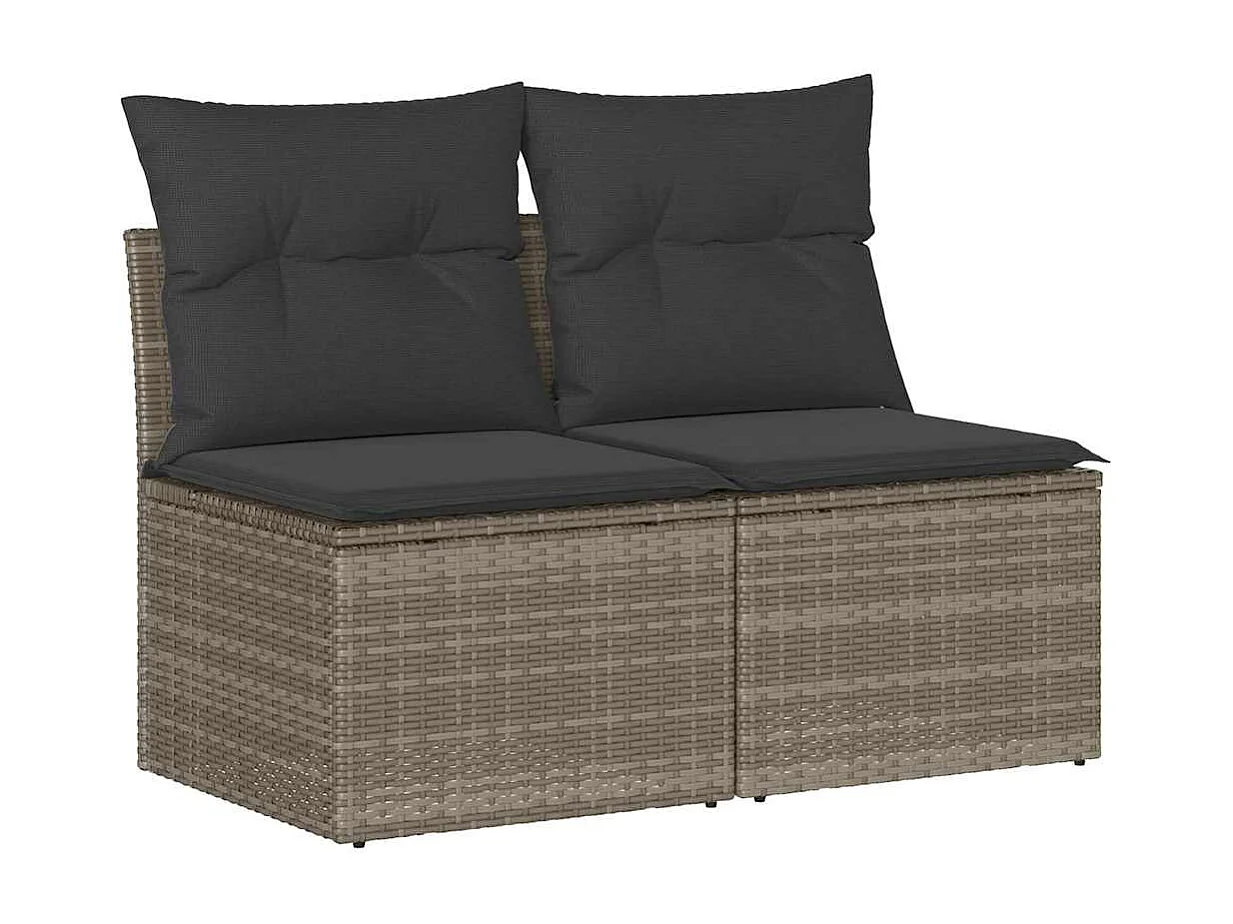 Salon de jardin 2 pièces avec coussins gris résine tressée acacia