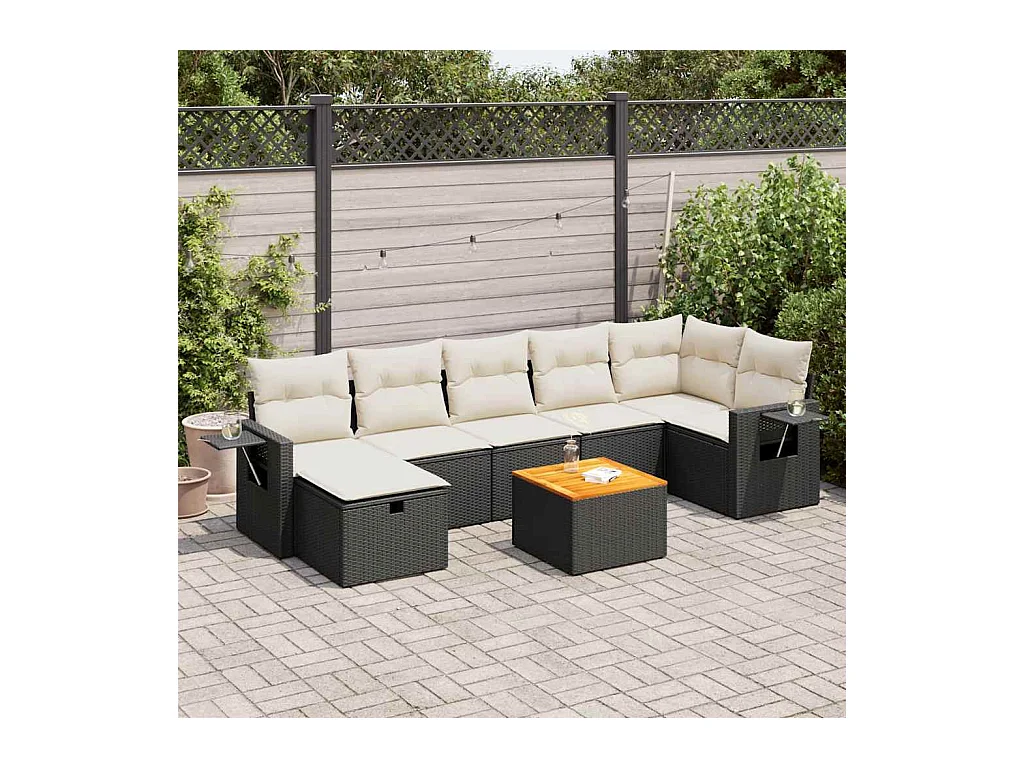 8 peças conjunto sofás de jardim com almofadões vime PE preto