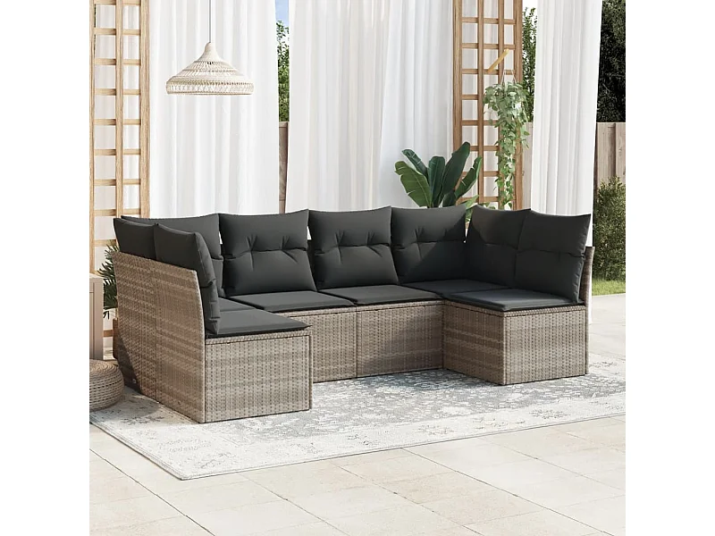 Salon de jardin 6 pièces avec coussins gris clair résine tressée