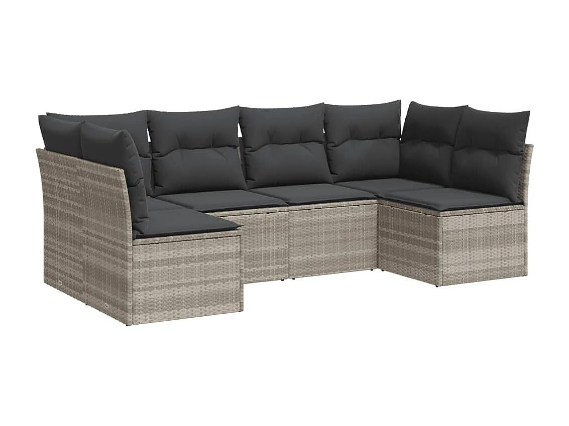 Salon de jardin 6 pièces avec coussins gris clair résine tressée