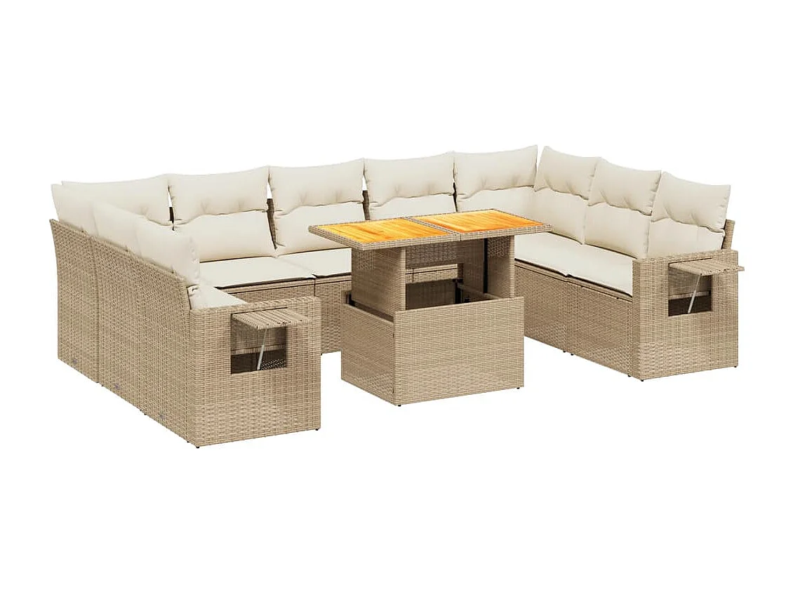 Salon de jardin avec coussins 10 pièces beige résine tressée