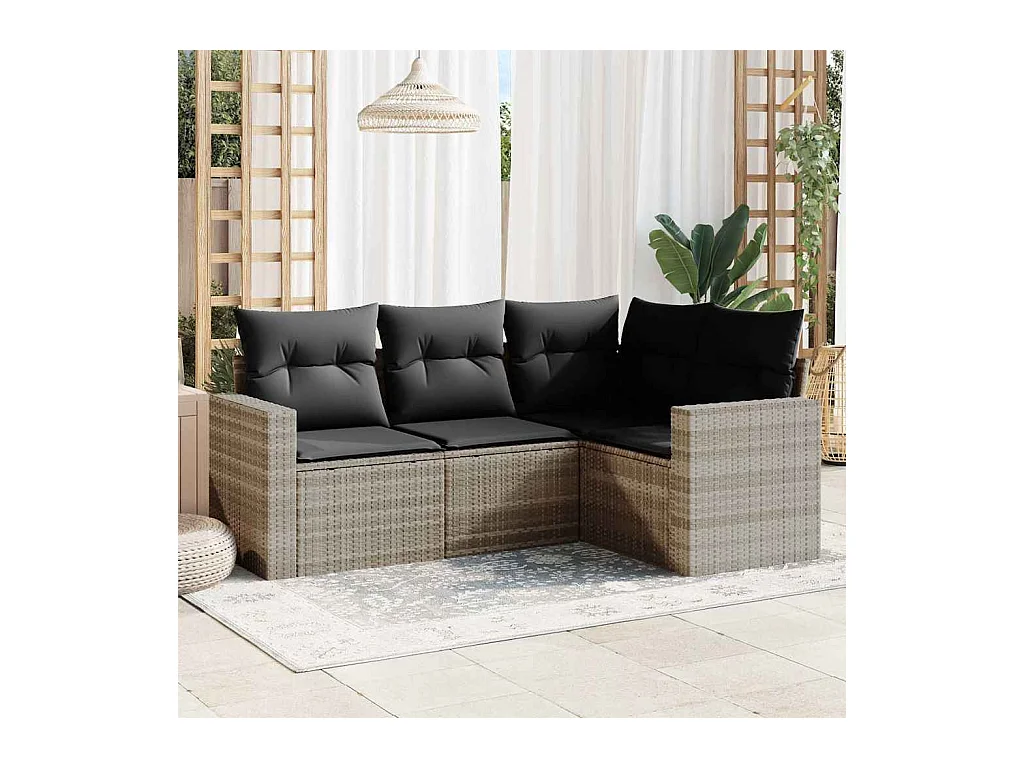 Set de sofás de jardín 4 piezas y cojines ratán sintético gris