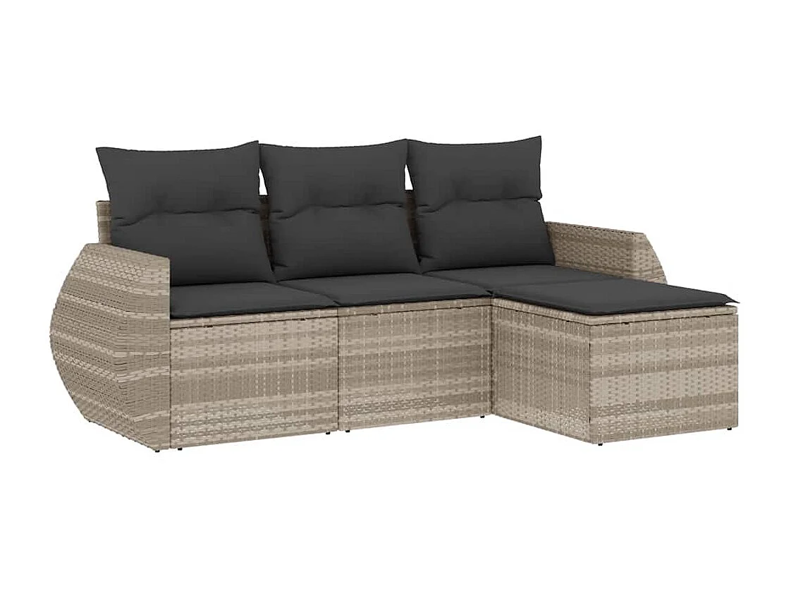 4-delige Loungeset met kussens poly rattan lichtgrijs