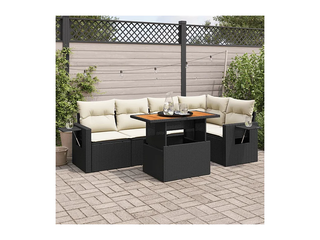 Salon de jardin 6 pièces avec coussins noir résine tressée