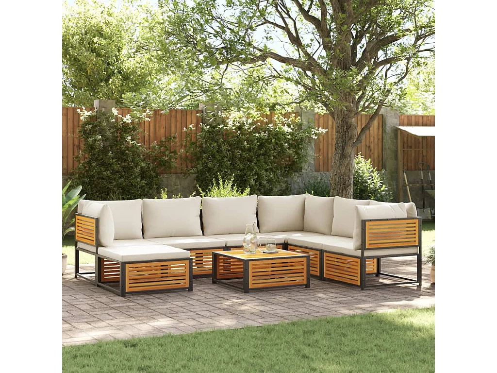 8 peças conjunto de sofás de jardim com almofadões acácia maciça