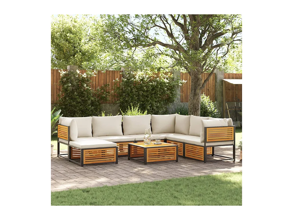 Salon de jardin avec coussins 8 pièces bois massif d'acacia