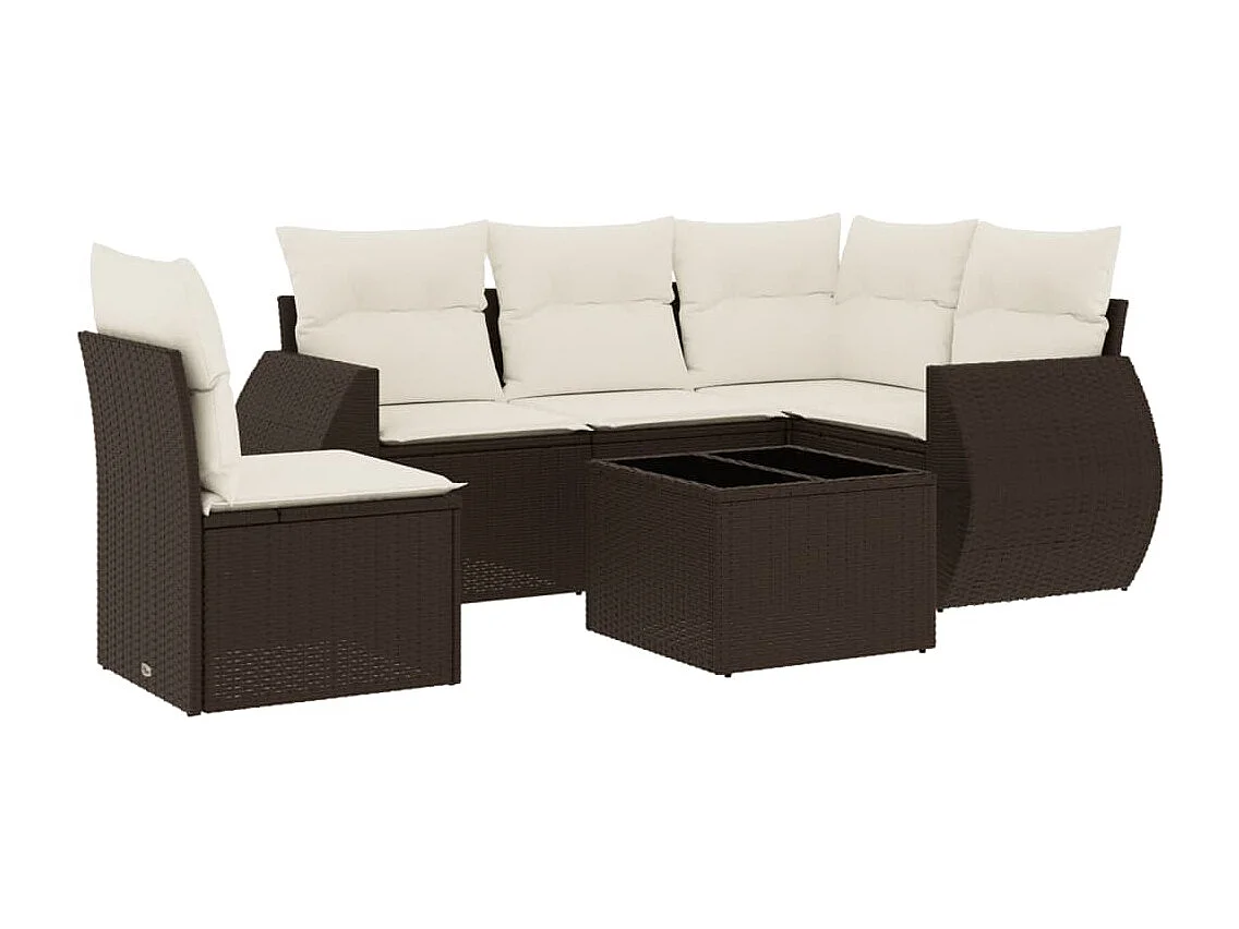 Set sofás de jardín 6 piezas y cojines ratán sintético marrón
