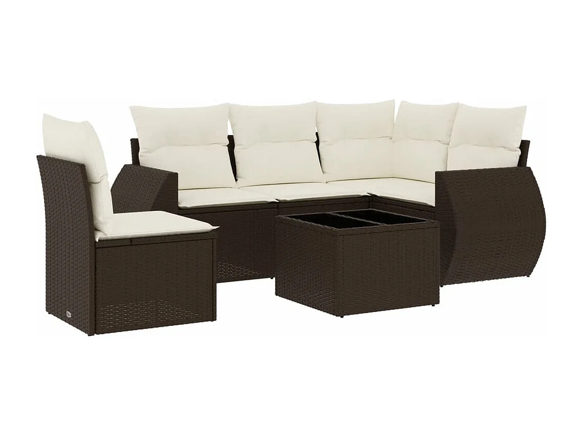 6-delige Loungeset met kussens poly rattan bruin