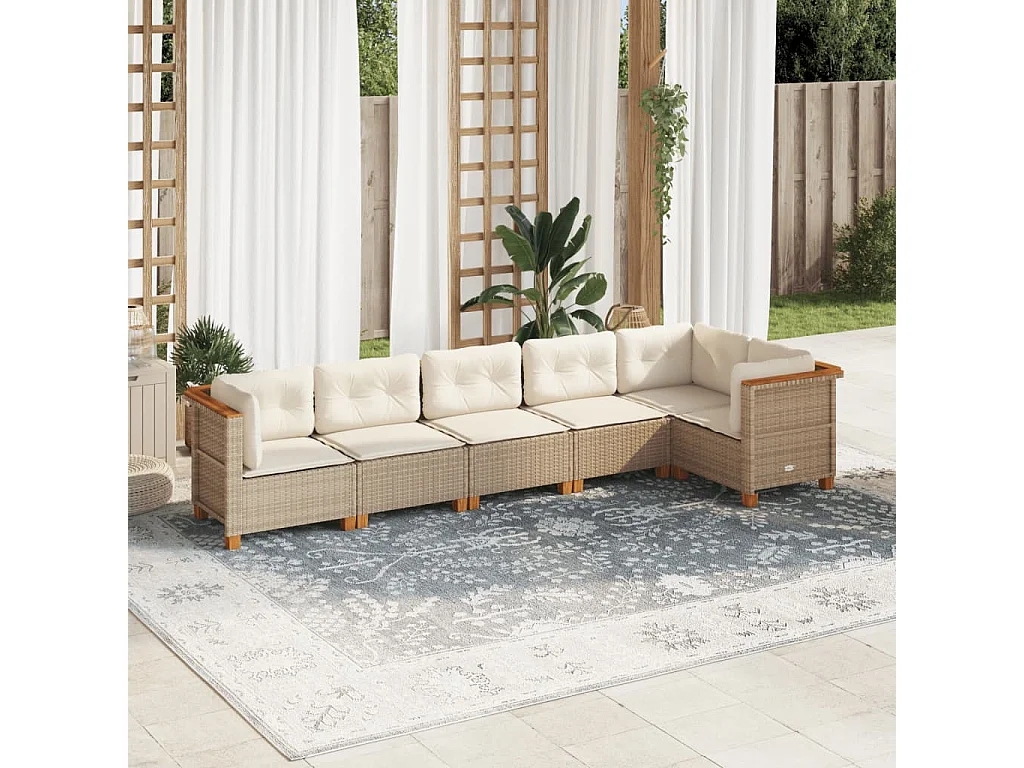 6-delige Loungeset met kussens poly rattan beige