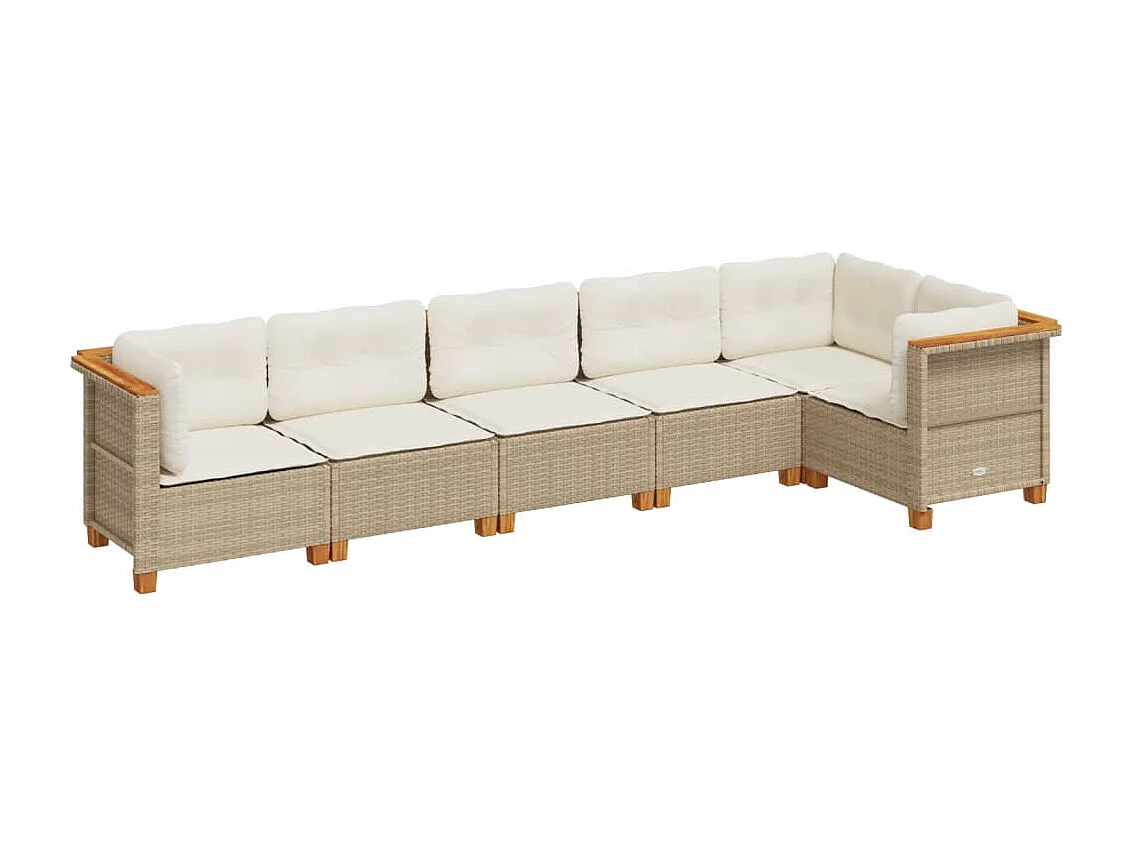 6-delige Loungeset met kussens poly rattan beige