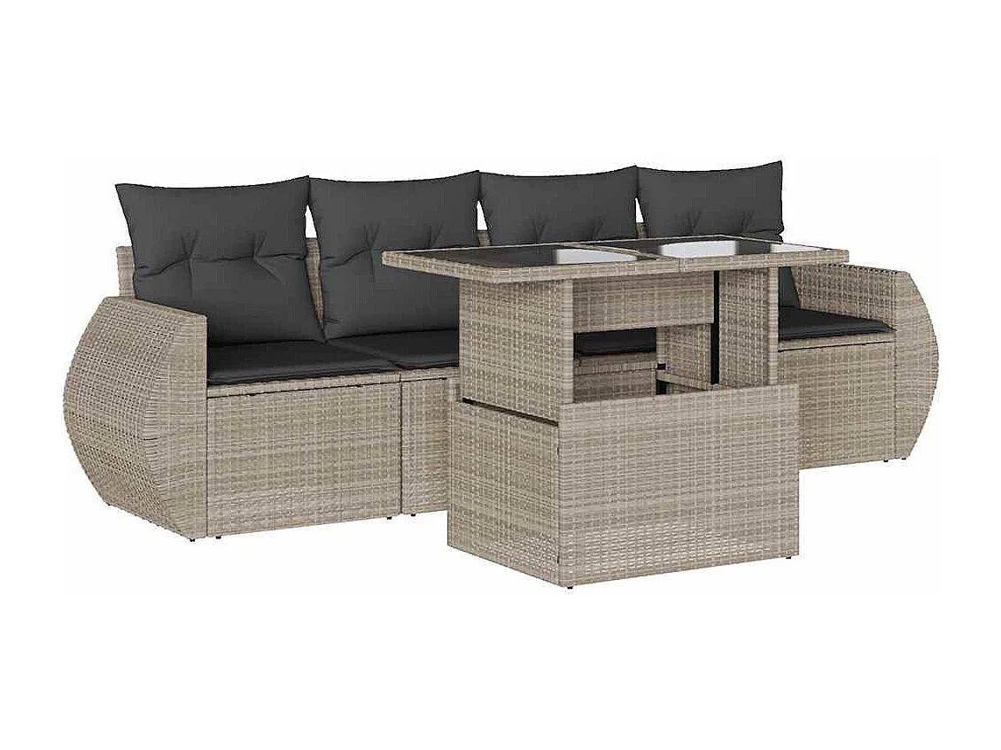 Set de sofás jardín y cojines 5 piezas ratán sintético gris claro