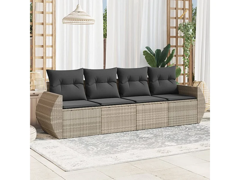 Salon de jardin 4 pièces avec coussins gris clair résine tressée