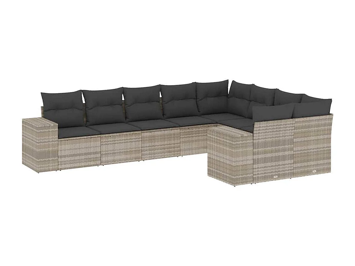 Salon de jardin 9 pièces avec coussins gris clair résine tressée